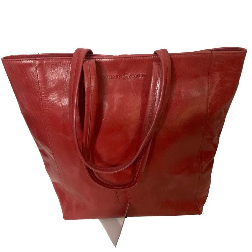 ANTONIO VALERIA Ava Leather Tote/Top Handle Shoulder Bag; Fabric Lined; EUC
